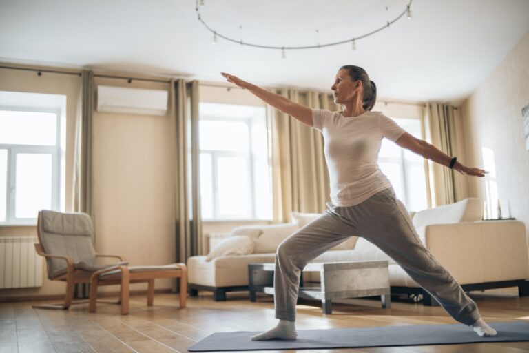 Elderly lady at home fitness